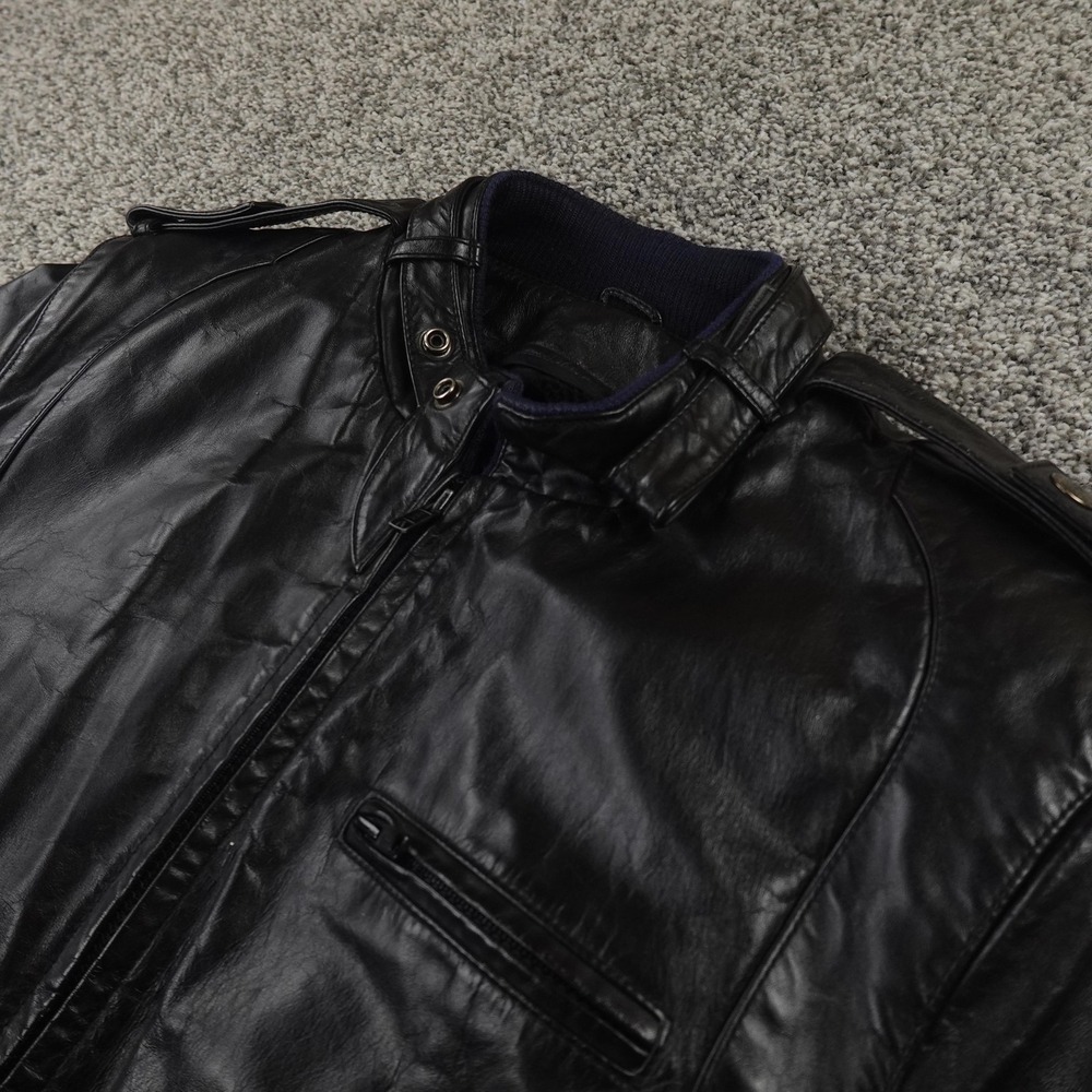 VTG Bermans Leather Jacket Mens 40 Black Bomber Cafe Racer Coat Faux Fur Lined